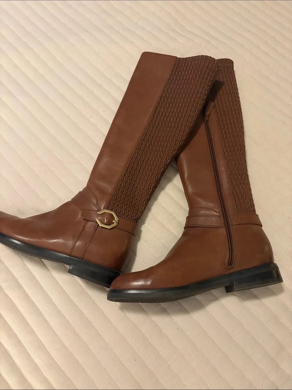 Cole Haan Isabell Grand Stretch Brown Leather Knee High Riding Boots NWOB
